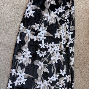Black White Beige Floral Midi Velvet Pencil Skirt Straight Size M Women